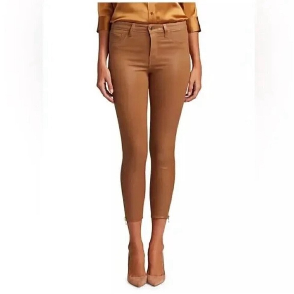 L'agence Pants Womens Size 32 Sabine High Rise Tan Skinny Ankle Gold Zipper